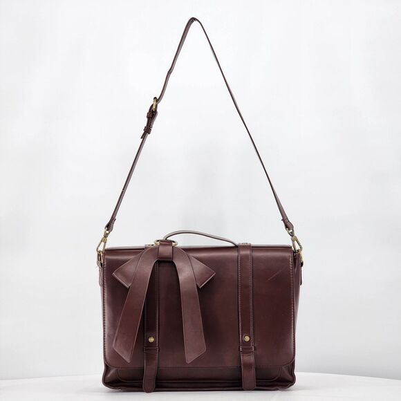 Ecosusi Briefcase Bow Brown Faux Leather Convertible Backpack Messenger Bag - Picture 1 of 16